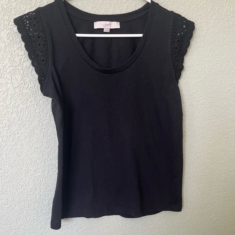 Loft crochet cap sleeve top in black